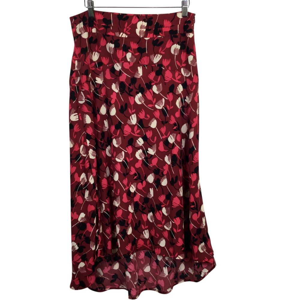 Cabi Womens Corsage Skirt 4212 Wine Blossom Floral Midi Lined Red Size 4